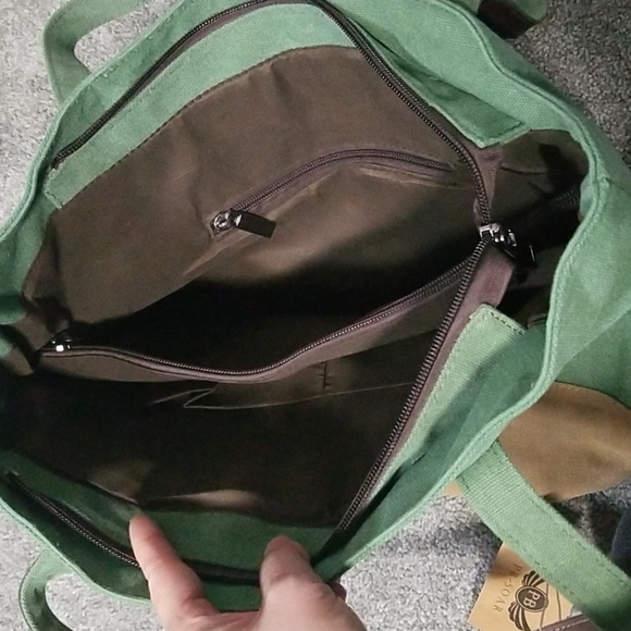 Canvas Shopper/Shoulder Bag in Green - Picture 13 of 15